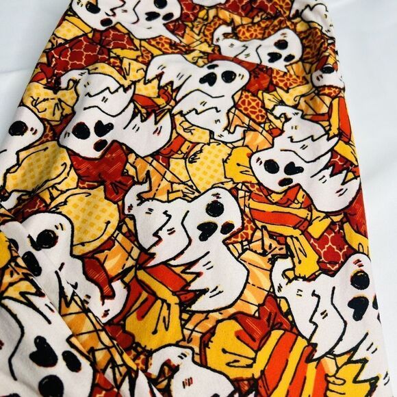 LulaRoe Leggings Tall & Curvy TC Halloween Ghosts Orange Spooky Halloween 0760 - Picture 2 of 6